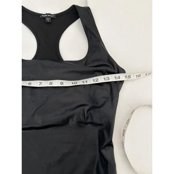 Bebe Sport Vintage Tank Top M Y2K Faux Leather Liquid Look Racerback Made in USA - Picture 8 of 13